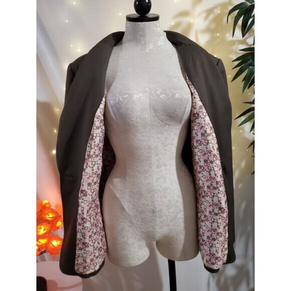 Tahari ASL One Button Beige Brown Blazer Jacket Womens Plus Size 16W Stretch - Picture 6 of 9